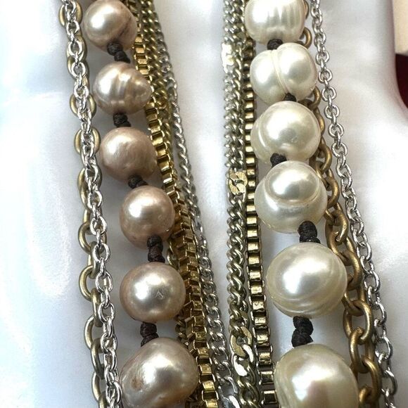Nakamol brown  and cream pearl multi strand long chain necklace - Picture 12 of 15